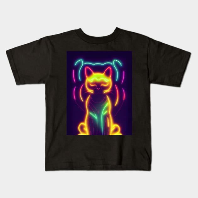 cat halloween neon Kids T-Shirt by ComicsFactory
